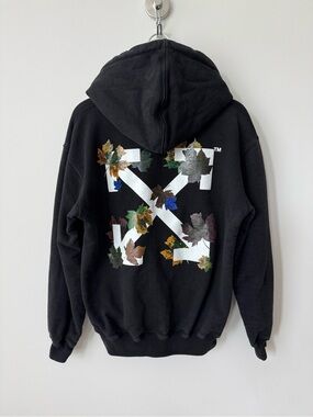 OFF-WHITE Main Label Leaves Arrows Black 100% Cotton Hoodie - Authentic - Size S